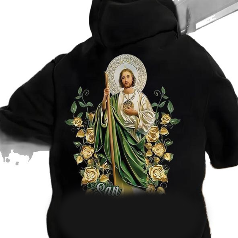 Huvtröja med tryck för män, inspirerad av tro