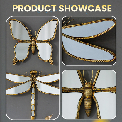 Vintage spegel med fjäril och slända som väggdekoration