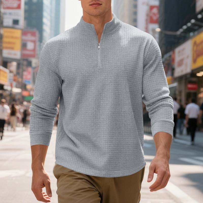 Jacquard-sweatshirt för herr med kvartslång dragkedja