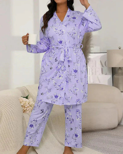 🎄 Julrea 50 % RABATT🔥🔥ÖVER 20 000 SÅLDA!!🧥 🛌Bekvämt 3-delat pyjamas-set – badrock, skjorta och långbyxor|Perfekt för avkopplande kvällar och som present🌟