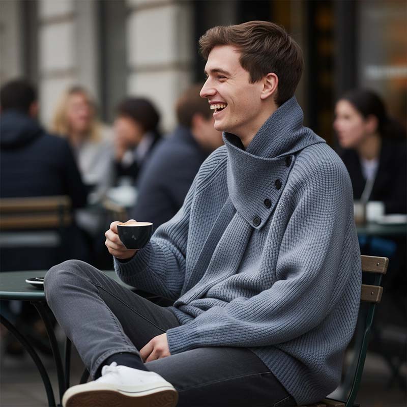 Avslappnad Ribbstickad Tröja med Avtagbar Halsduk