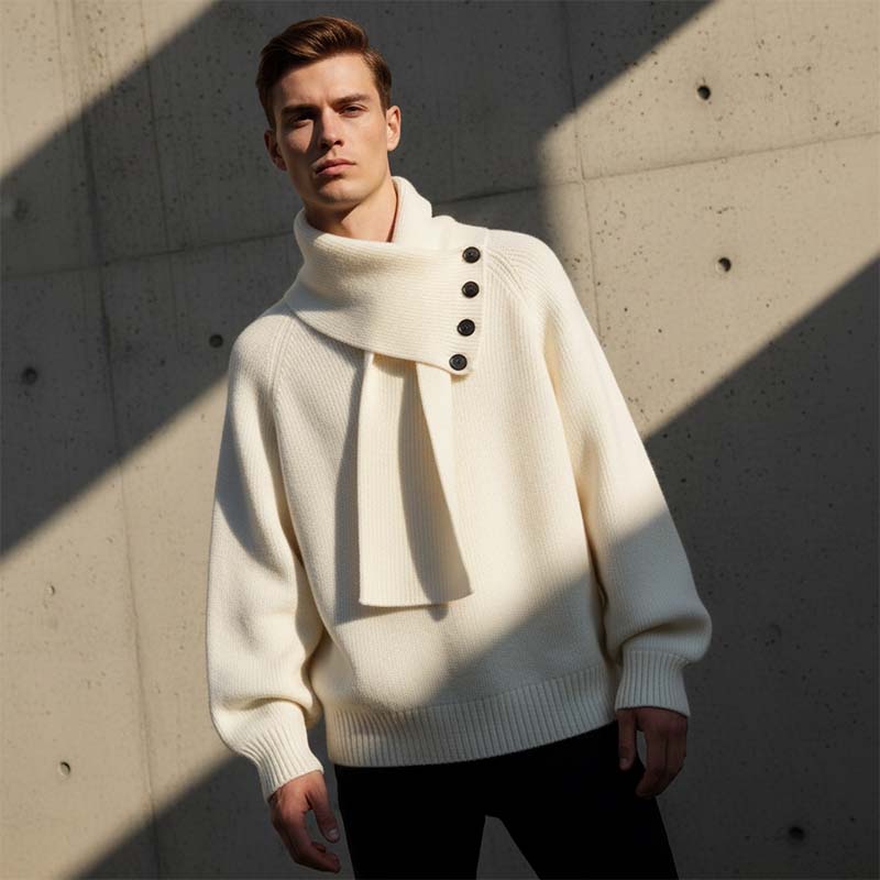 Avslappnad Ribbstickad Tröja med Avtagbar Halsduk