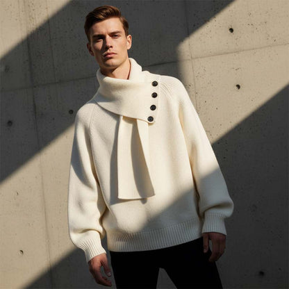 Avslappnad Ribbstickad Tröja med Avtagbar Halsduk