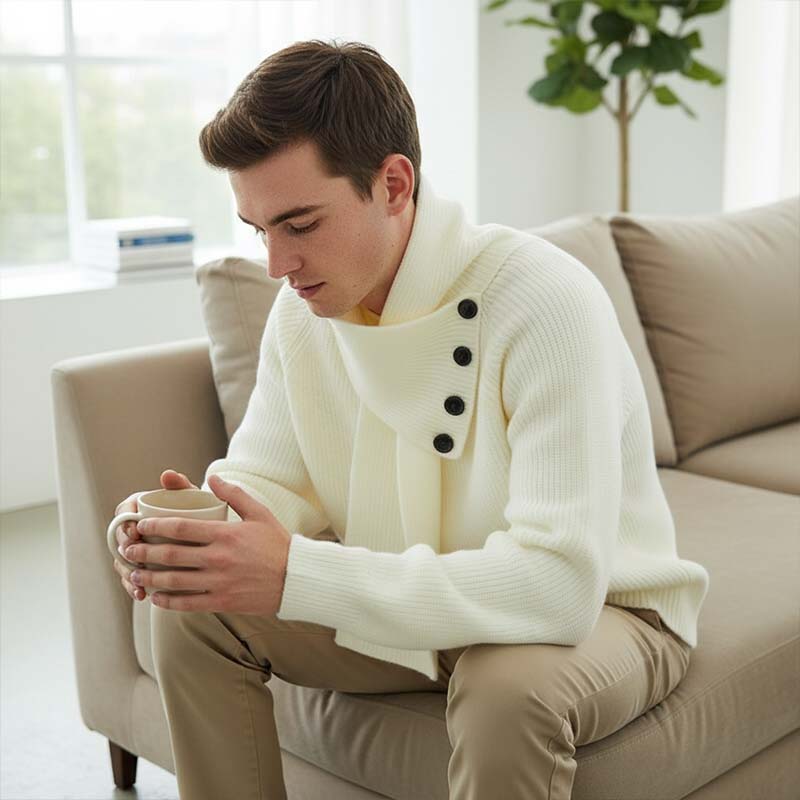 Avslappnad Ribbstickad Tröja med Avtagbar Halsduk