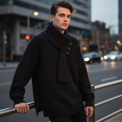 Avslappnad Ribbstickad Tröja med Avtagbar Halsduk