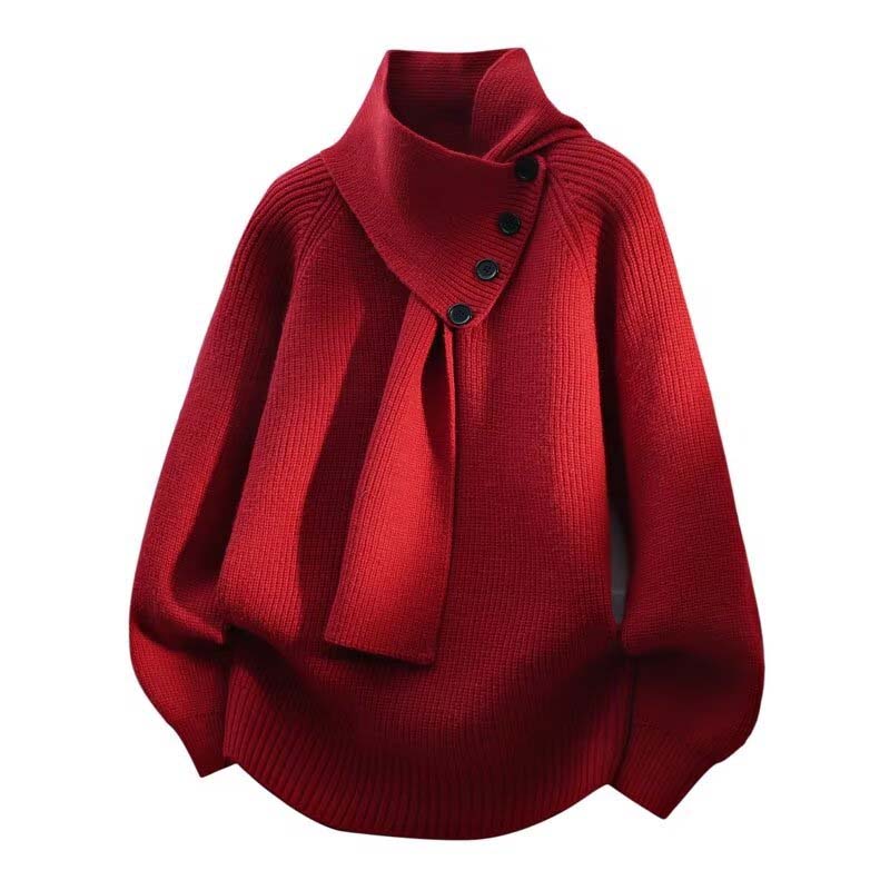 Avslappnad Ribbstickad Tröja med Avtagbar Halsduk