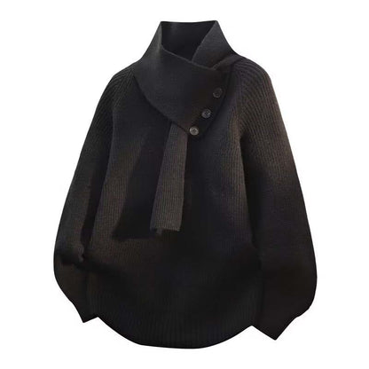 Avslappnad Ribbstickad Tröja med Avtagbar Halsduk