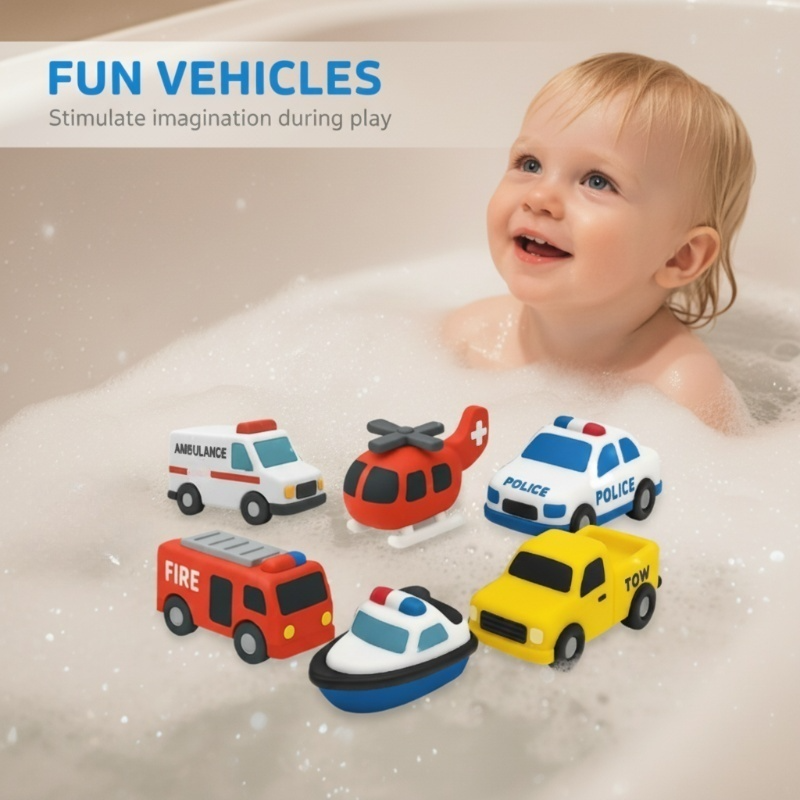 6 st mögelfria badleksaker i silikon för barn