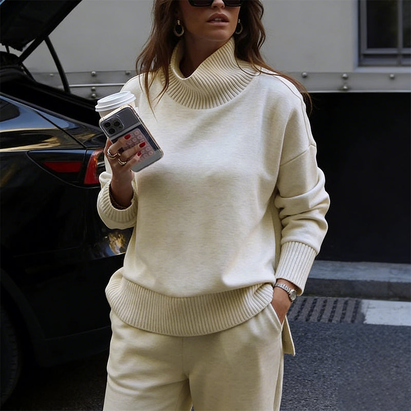 ✨Begränsad tid – 50% rabatt⏰Höghalsad tröja med dragkedja i sidan och byxor