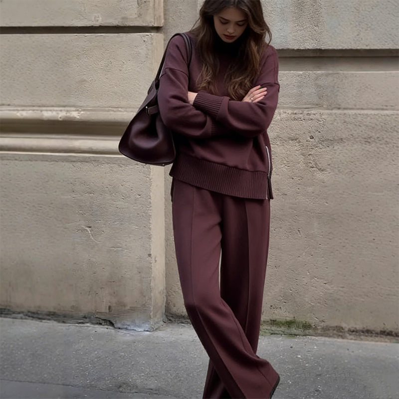 ✨Begränsad tid – 50% rabatt⏰Höghalsad tröja med dragkedja i sidan och byxor