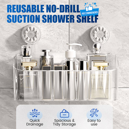 Reusable No-Drill Suction Shower Shelf