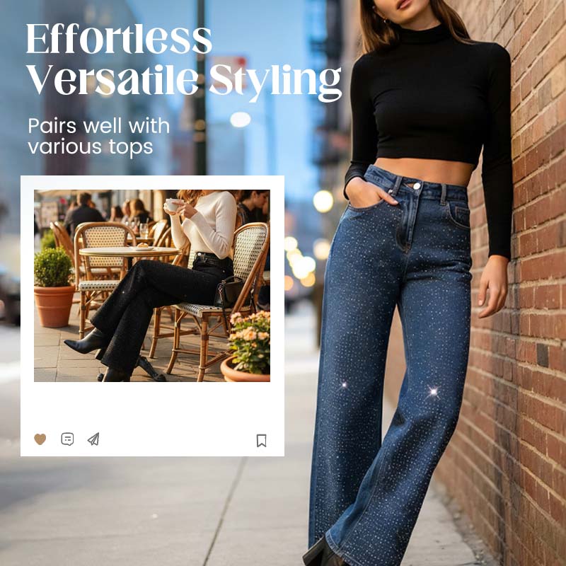 🔥Het försäljning🔥 Eleganta jeans för kvinnor, dekorerade med strass