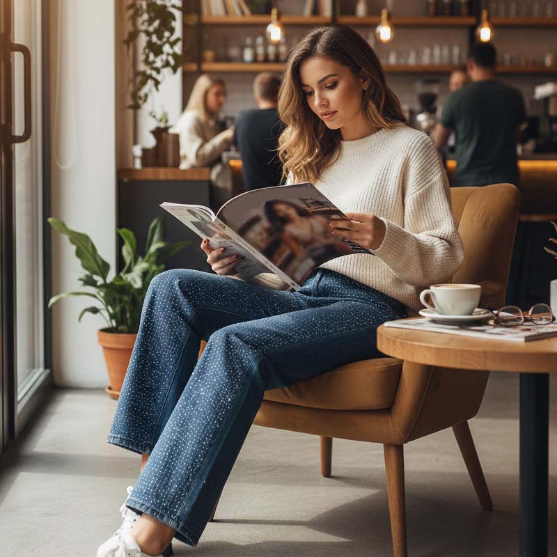 🔥Het försäljning🔥 Eleganta jeans för kvinnor, dekorerade med strass