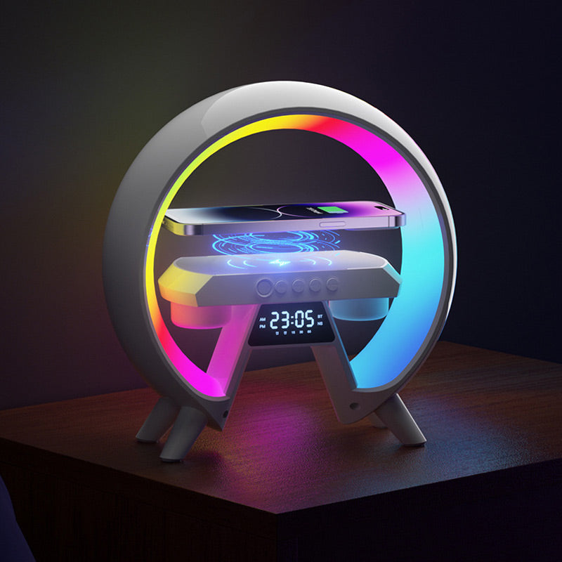 🔥Sista dagen 49% rabatt🔥Multifunktionell Bluetooth-högtalare - Färgat humörljus Trådlös laddning och klocka All-in-one maskin.