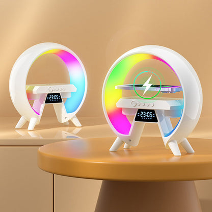 🔥Sista dagen 49% rabatt🔥Multifunktionell Bluetooth-högtalare - Färgat humörljus Trådlös laddning och klocka All-in-one maskin.