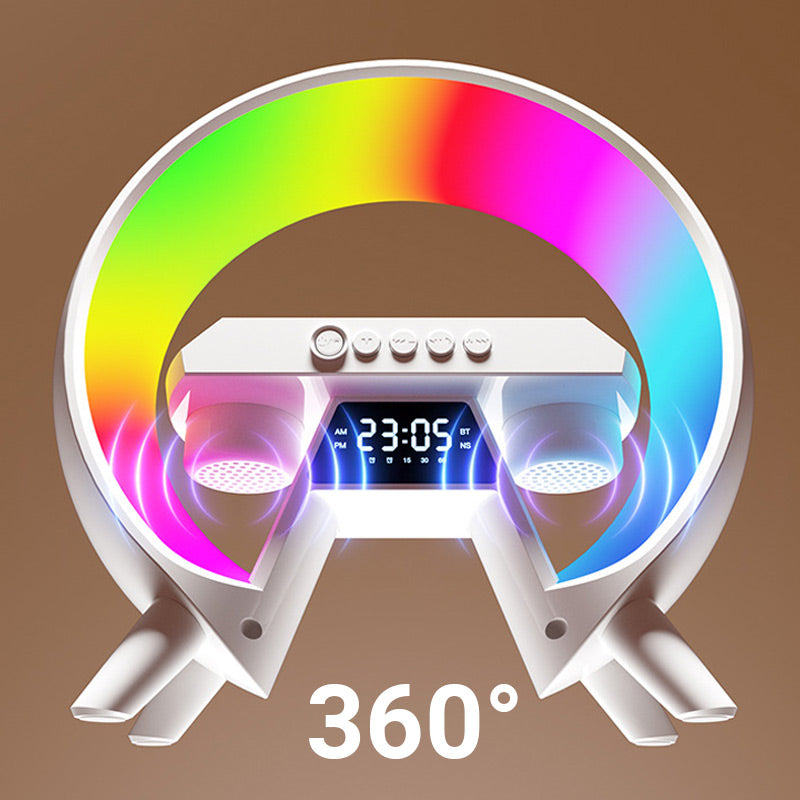 🔥Sista dagen 49% rabatt🔥Multifunktionell Bluetooth-högtalare - Färgat humörljus Trådlös laddning och klocka All-in-one maskin.