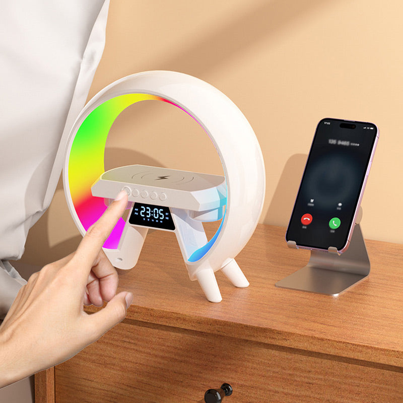 🔥Sista dagen 49% rabatt🔥Multifunktionell Bluetooth-högtalare - Färgat humörljus Trådlös laddning och klocka All-in-one maskin.