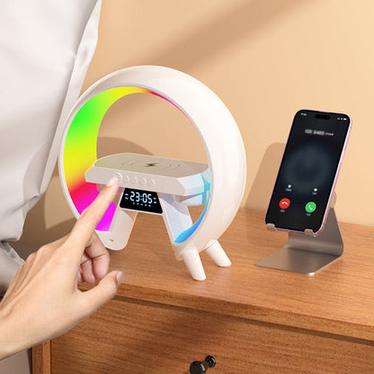 🔥Sista dagen 49% rabatt🔥Multifunktionell Bluetooth-högtalare - Färgat humörljus Trådlös laddning och klocka All-in-one maskin.