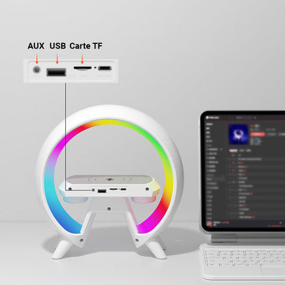 🔥Sista dagen 49% rabatt🔥Multifunktionell Bluetooth-högtalare - Färgat humörljus Trådlös laddning och klocka All-in-one maskin.
