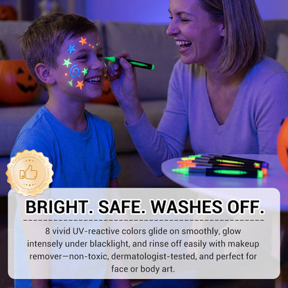 8-färgade UV-självlysande ansikts- och kroppsfärgspennor