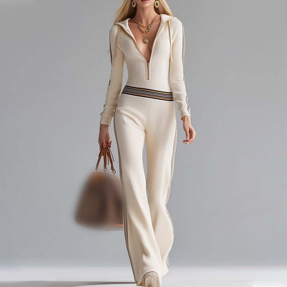 Huvtröja med V-ringning och dragkedja för damer