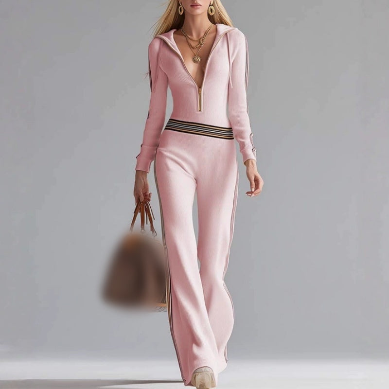 Huvtröja med V-ringning och dragkedja för damer