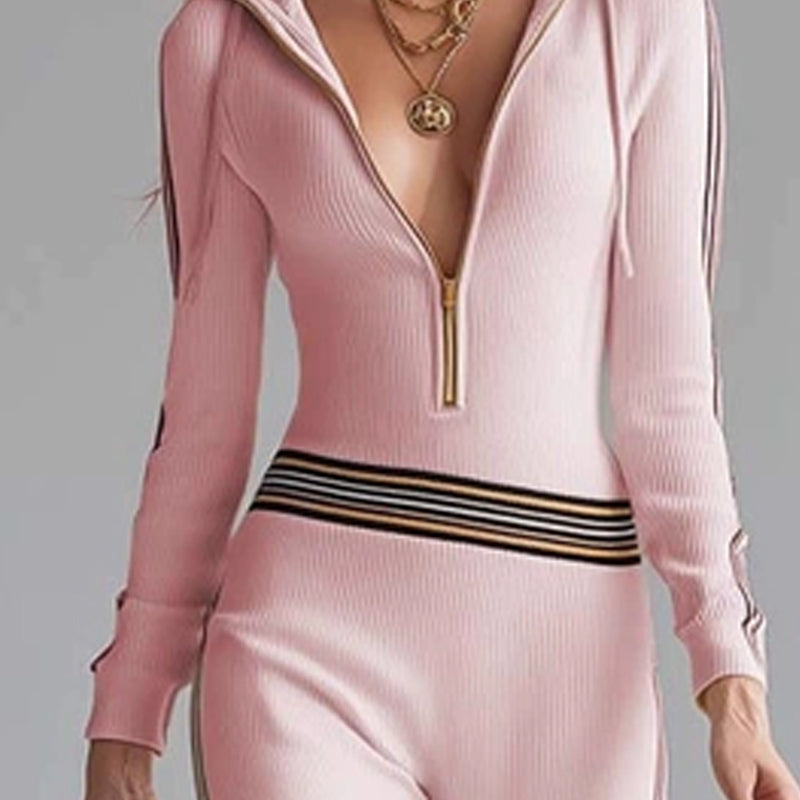 Huvtröja med V-ringning och dragkedja för damer