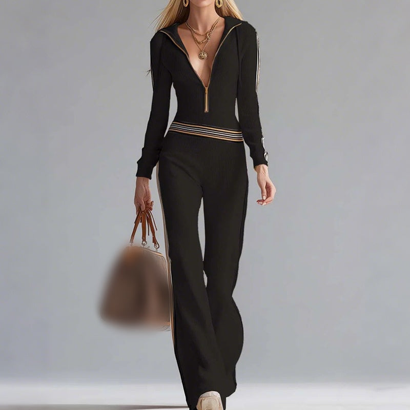 Huvtröja med V-ringning och dragkedja för damer