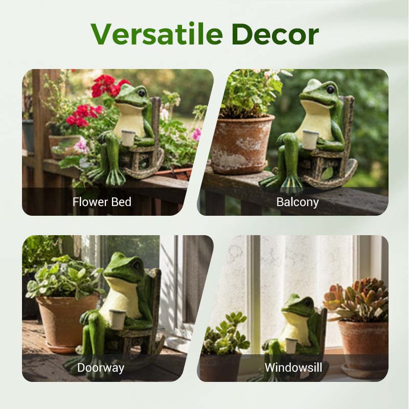 Solcellsdriven groda i gungstol prydnad