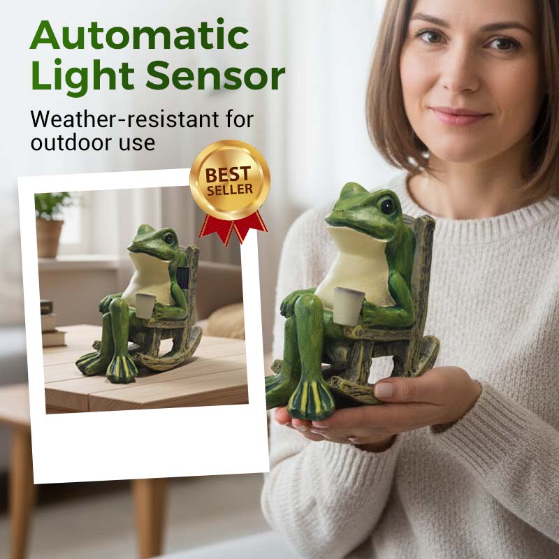 Solcellsdriven groda i gungstol prydnad