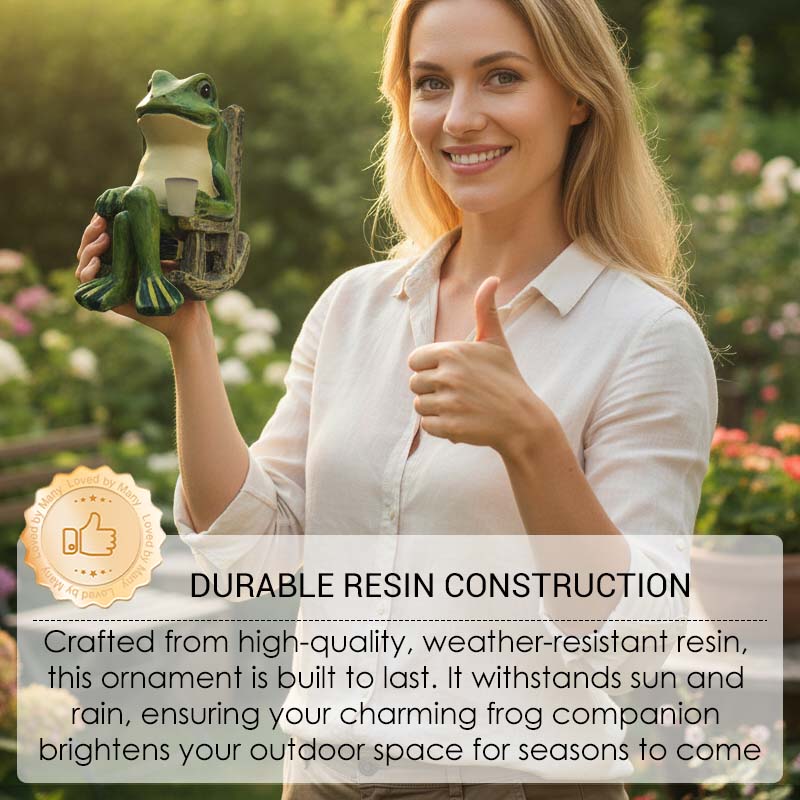 Solcellsdriven groda i gungstol prydnad