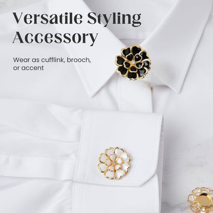 Elegant manschettknapp och brosch med strass och blommönster