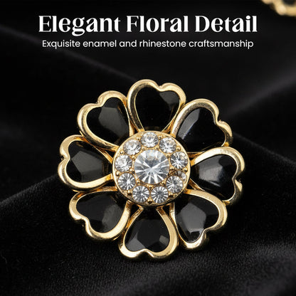 Elegant manschettknapp och brosch med strass och blommönster