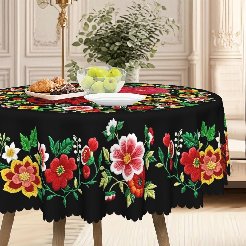 📢📢50% RABATT NU!! ⏰Mexikansk blommig duk med festongkant 🌸✨ Exotisk elegans och fläcktålighet!