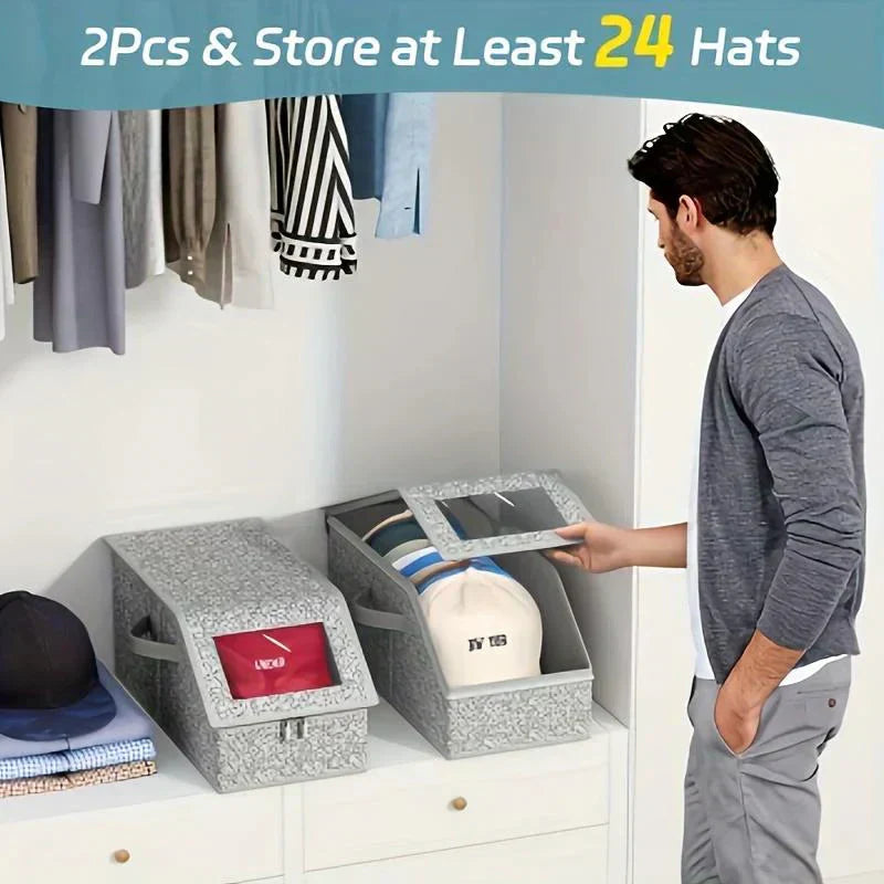 🧢60% RABATT! 🎉 Stapelbara Förvaringslådor för Kepsar – Rymdsparande, Dammtäta & Genomskinliga Sidor 📦📦