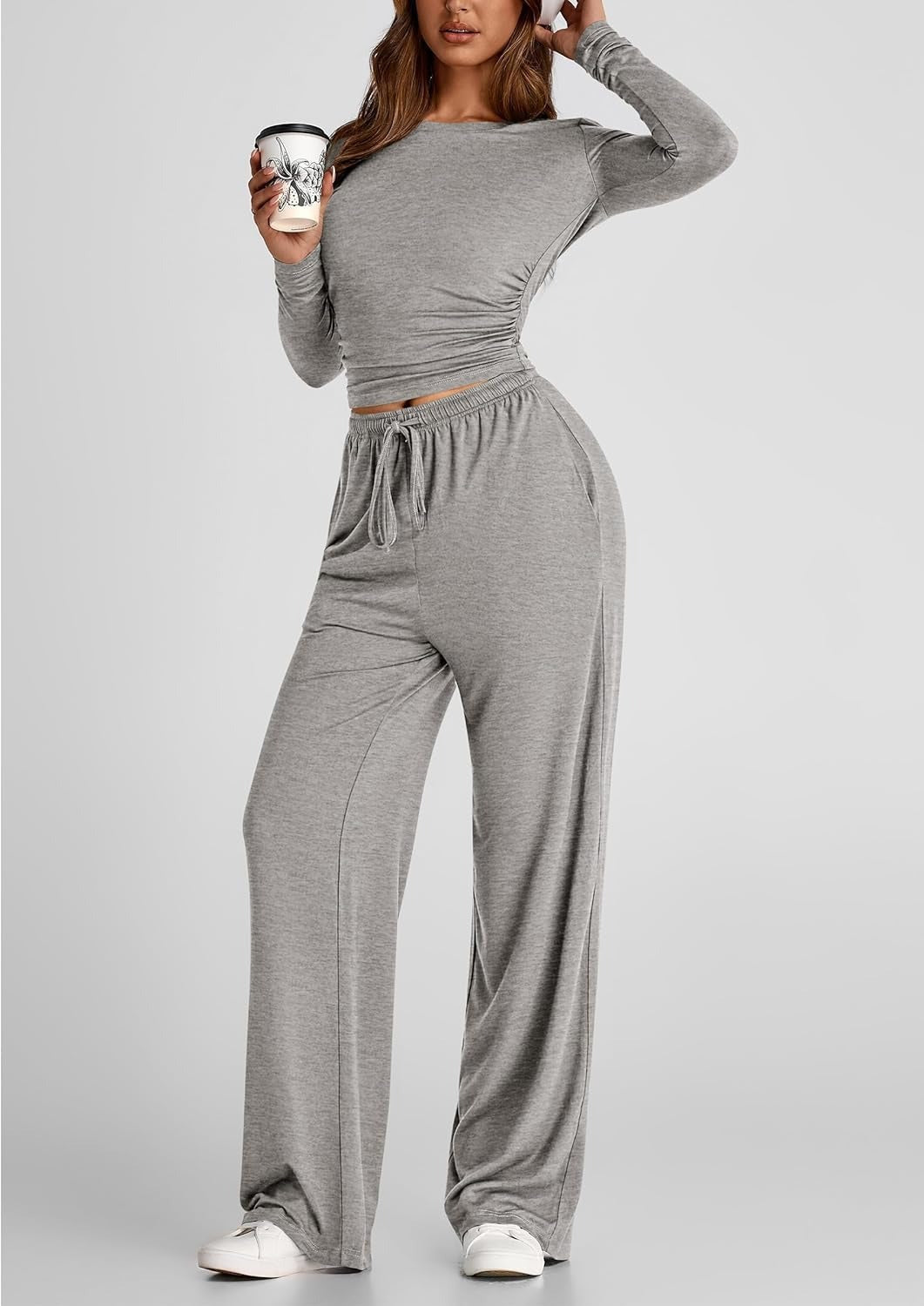 🔥SISTA DAGEN 50 % RABATT👚2025 Höstkläder för kvinnor Långärmad lounge-set med vida ben💕