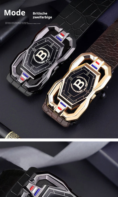 🐊Leather belt for men with elegant crocodile leather pattern, with automatic buckle and made of cowhide.