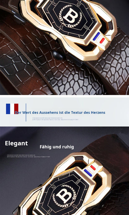 🐊Leather belt for men with elegant crocodile leather pattern, with automatic buckle and made of cowhide.