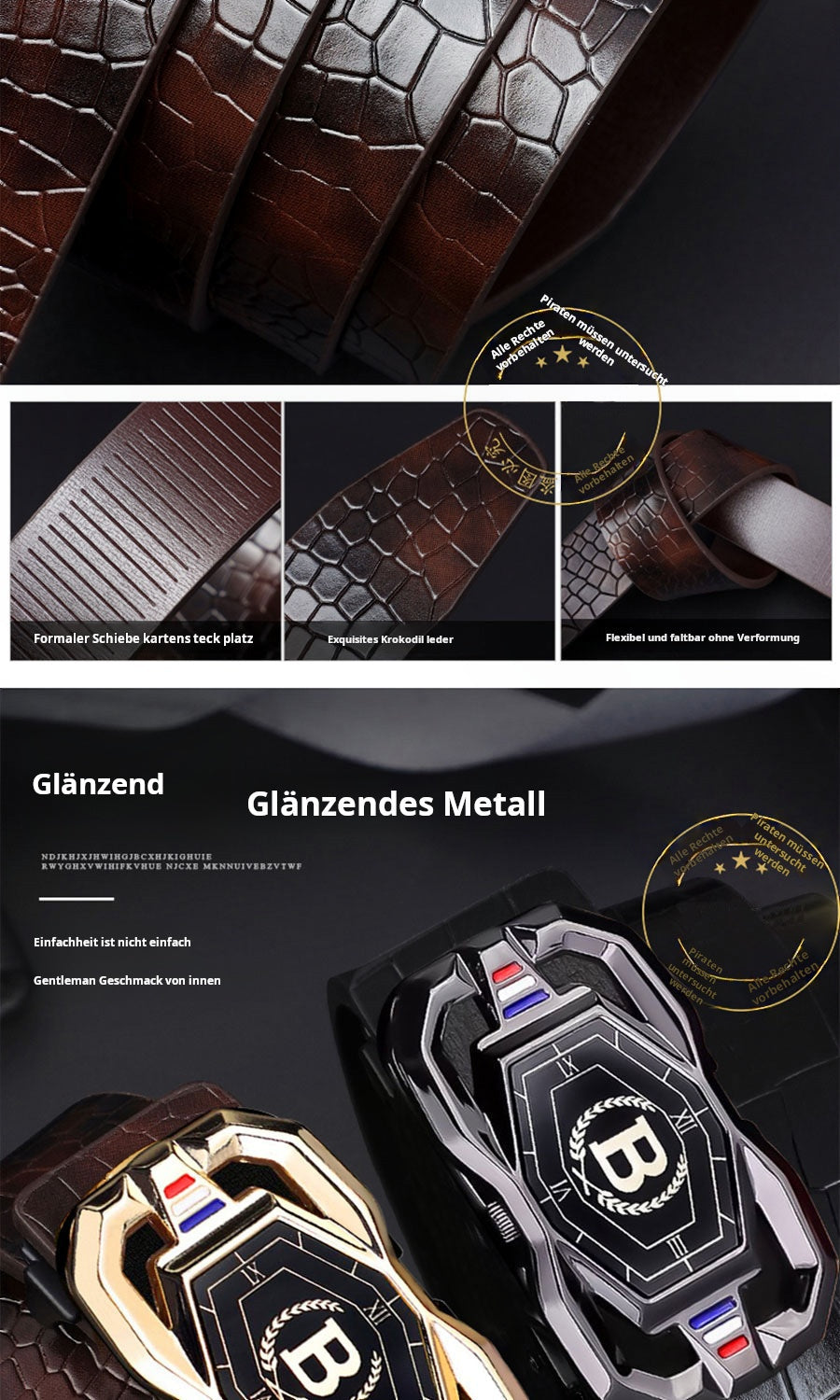 🐊Leather belt for men with elegant crocodile leather pattern, with automatic buckle and made of cowhide.