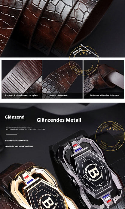 🐊Leather belt for men with elegant crocodile leather pattern, with automatic buckle and made of cowhide.