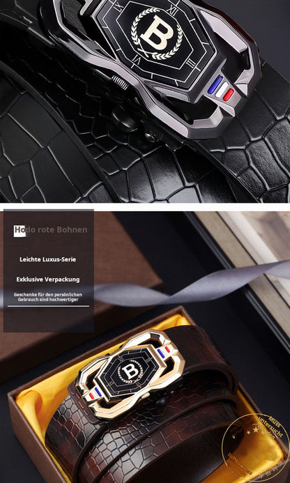 🐊Leather belt for men with elegant crocodile leather pattern, with automatic buckle and made of cowhide.
