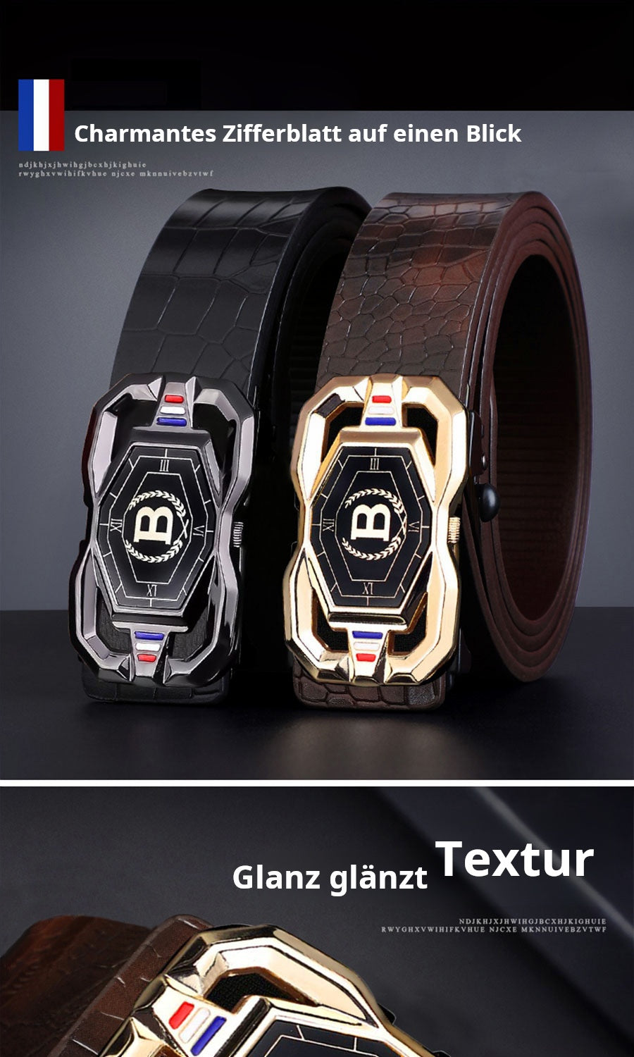 🐊Leather belt for men with elegant crocodile leather pattern, with automatic buckle and made of cowhide.
