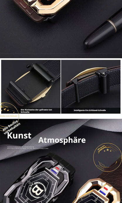 🐊Leather belt for men with elegant crocodile leather pattern, with automatic buckle and made of cowhide.