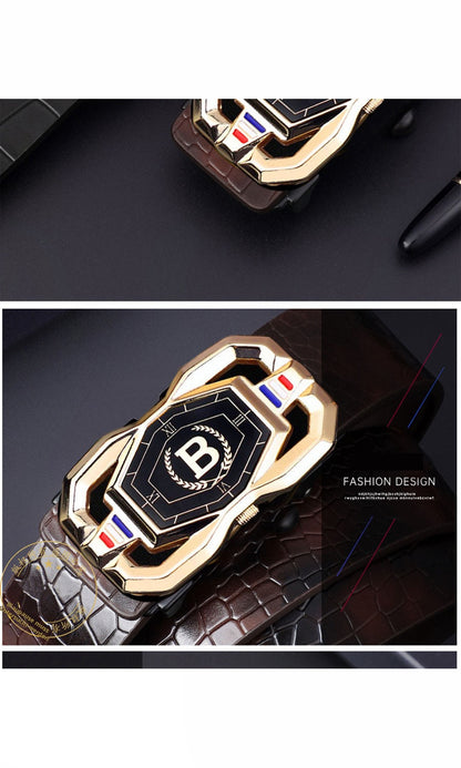 🐊Leather belt for men with elegant crocodile leather pattern, with automatic buckle and made of cowhide.