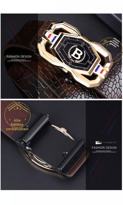 🐊Leather belt for men with elegant crocodile leather pattern, with automatic buckle and made of cowhide.