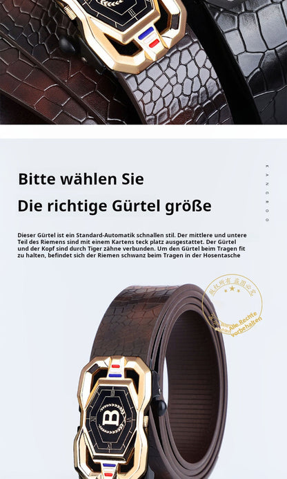 🐊Leather belt for men with elegant crocodile leather pattern, with automatic buckle and made of cowhide.