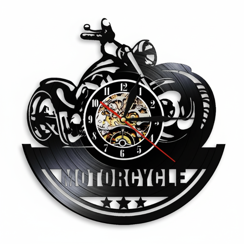 ⏳Begränsad tid 50 % rabatt⏰Retro motorcykel vinylskiva väggklocka