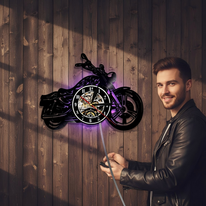 ⏳Begränsad tid 50 % rabatt⏰Retro motorcykel vinylskiva väggklocka