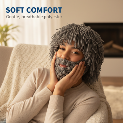 📢📢50 % rabatt!! ⏰ Punkhatt med peruk och stickad skägg – Unik stil, färdig att bära & kostymtillbehör 💥