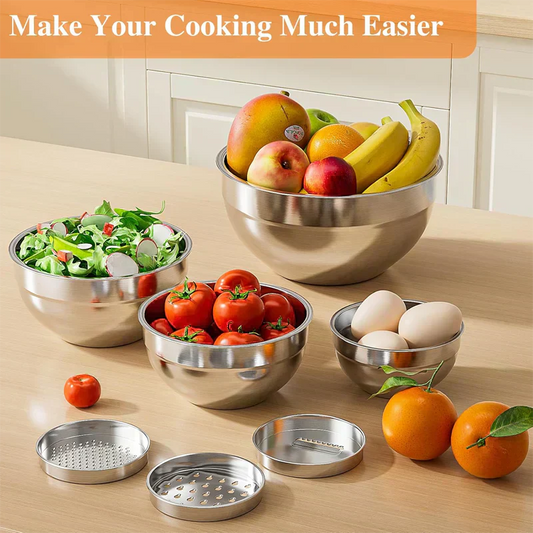 🛍️ 50 % Rabatt – 6-delat Rostfritt Stål Skålset med Lock – Stänkskydd, mångsidigt för sallad, bakning & förvaring 🥣